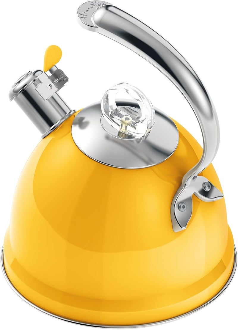harriet Tea Kettle Stovetop, 2.5 QT Whistling Stainless Steel Teapot, 3-Layer Base, Unique Ergonomic Handle, Includes Pot Holder & Mat, Electric/Induction/Gas Stovetops Applicable, Yellow - Image 1